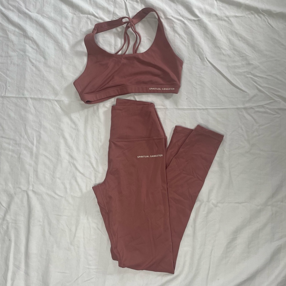 Spiritual Gangster Women's Pink Studio Sports Bra and leggings
